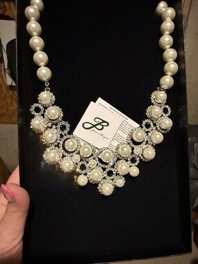 Joan Boyce Ivory Pearl and Crystal Bib Necklace